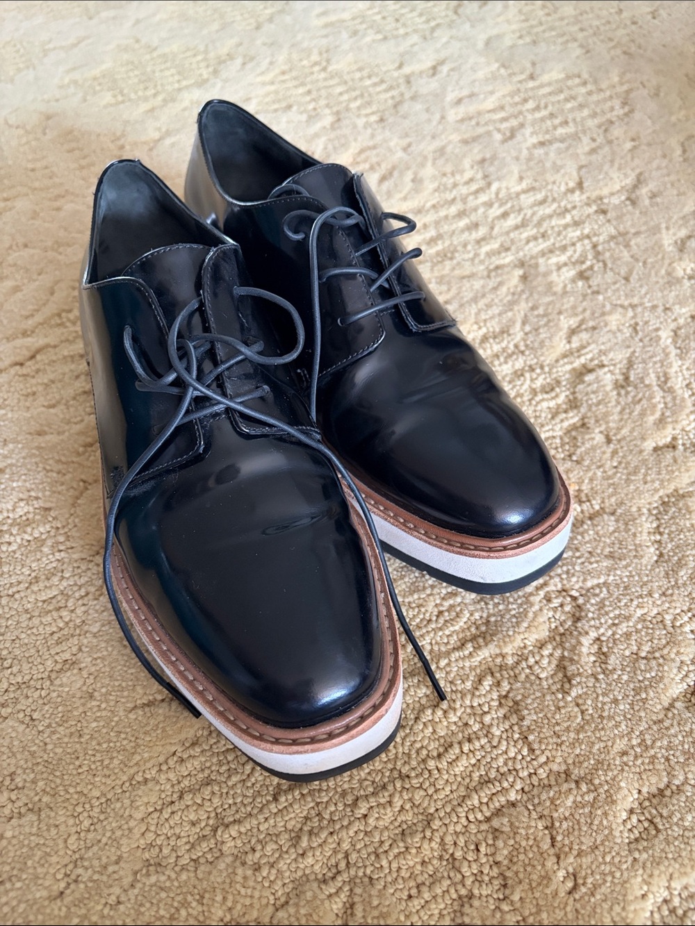 Vince Black Patent Leather Derby with White Platform
